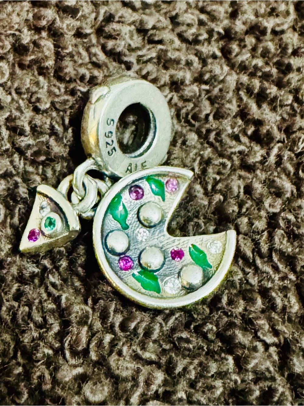 Sterling Silver Green and Pink Pizza Charm by Pandora